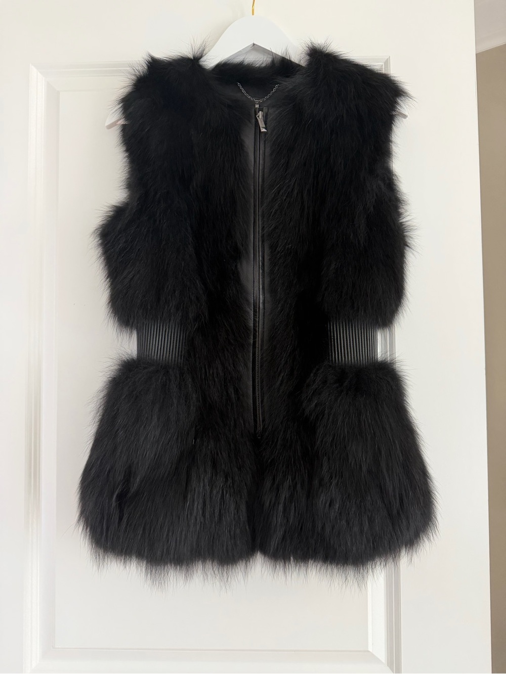 BCBGMaxAzria Black Real Fur Zip Vest